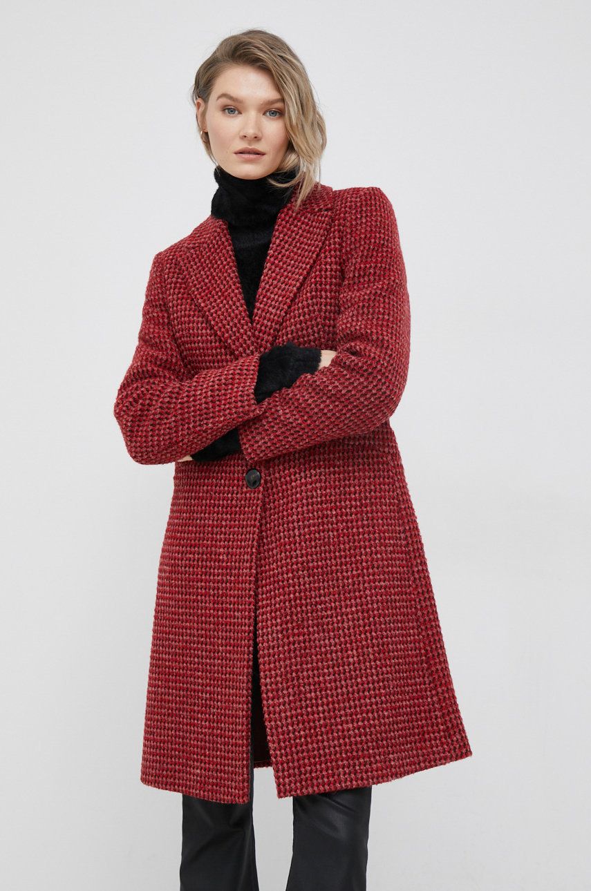 Sisley palton din lana culoarea rosu, de tranzitie