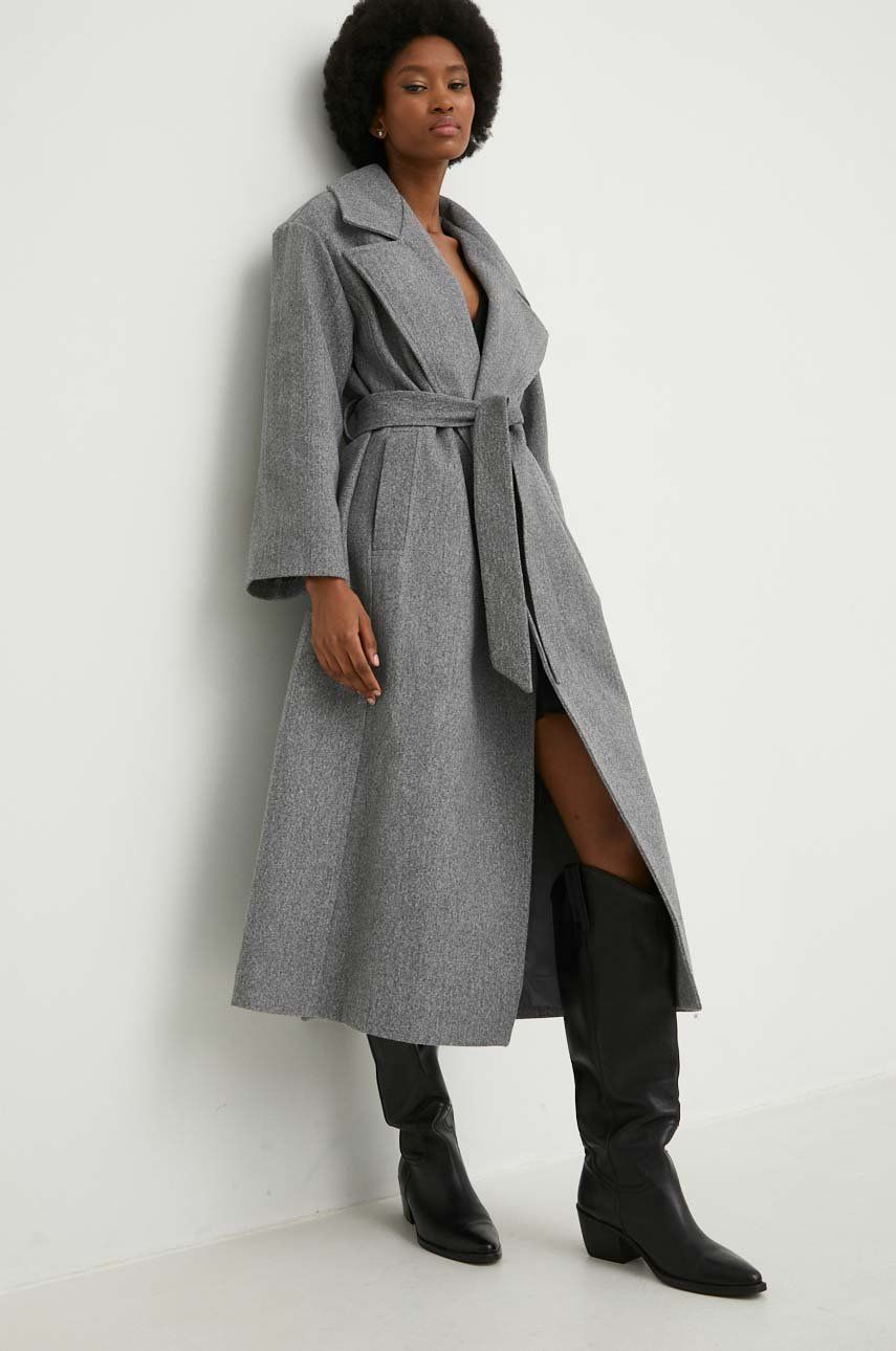 Answear Lab palton de lana culoarea gri, de tranzitie, desfacut
