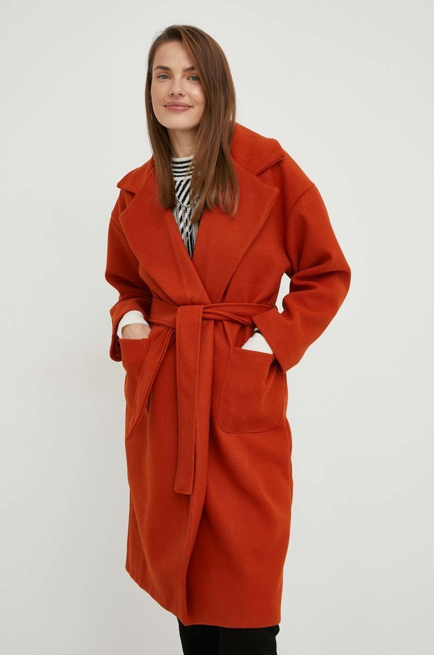 Answear Lab palton de lana culoarea portocaliu, de tranzitie, oversize