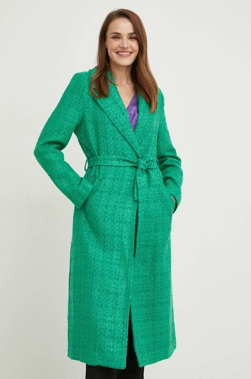 Answear Lab palton de lana culoarea verde, de tranzitie, desfacut