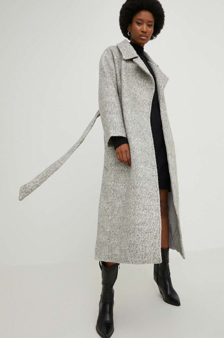 Answear Lab palton din lana culoarea gri, de tranzitie, oversize