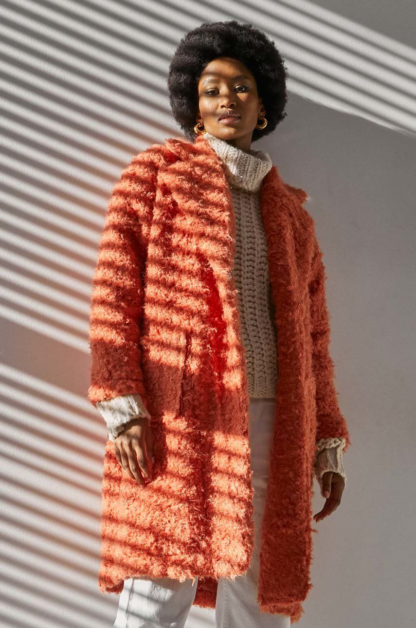Answear Lab palton femei, culoarea portocaliu, de tranzitie, oversize