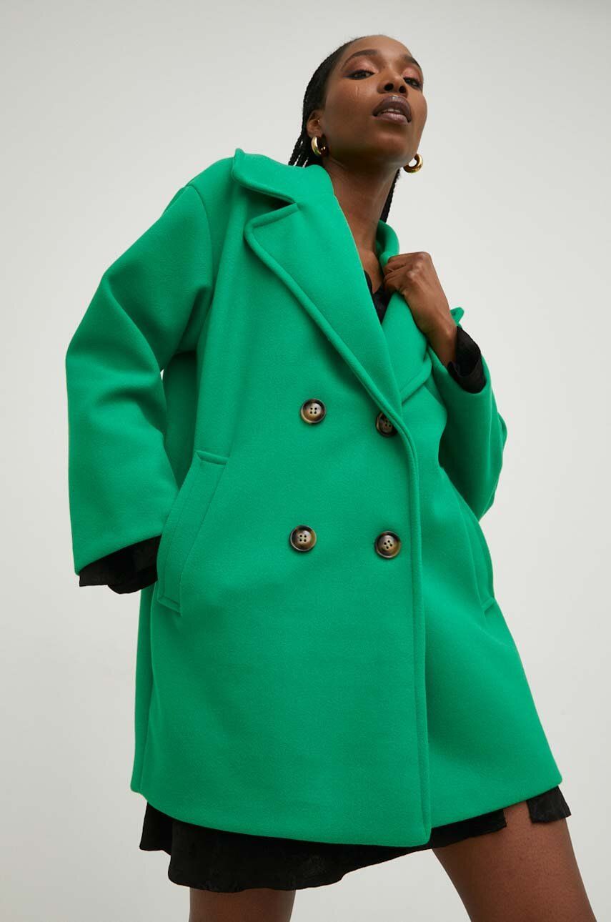 Answear Lab palton de lana culoarea verde, de tranzitie, oversize