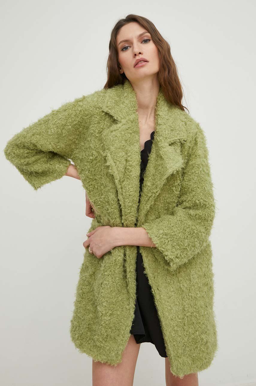 Answear Lab palton femei, culoarea verde, de tranzitie, oversize