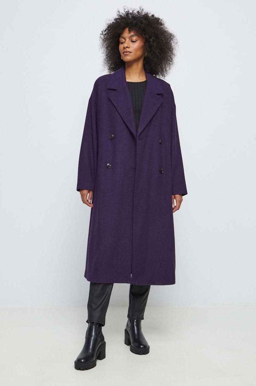 Medicine palton din lana culoarea violet, de tranzitie, oversize