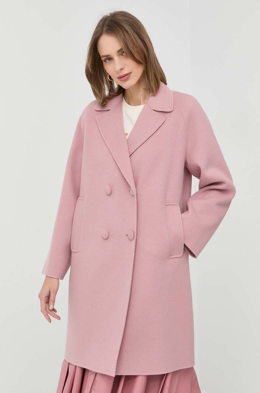 Weekend Max Mara palton de lana culoarea roz, de tranzitie, oversize