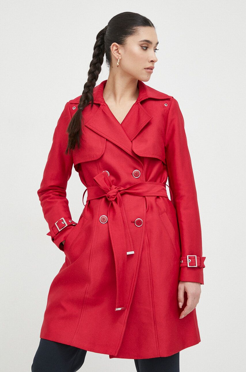Morgan palton femei, culoarea rosu, de tranzitie, cu doua randuri de nasturi