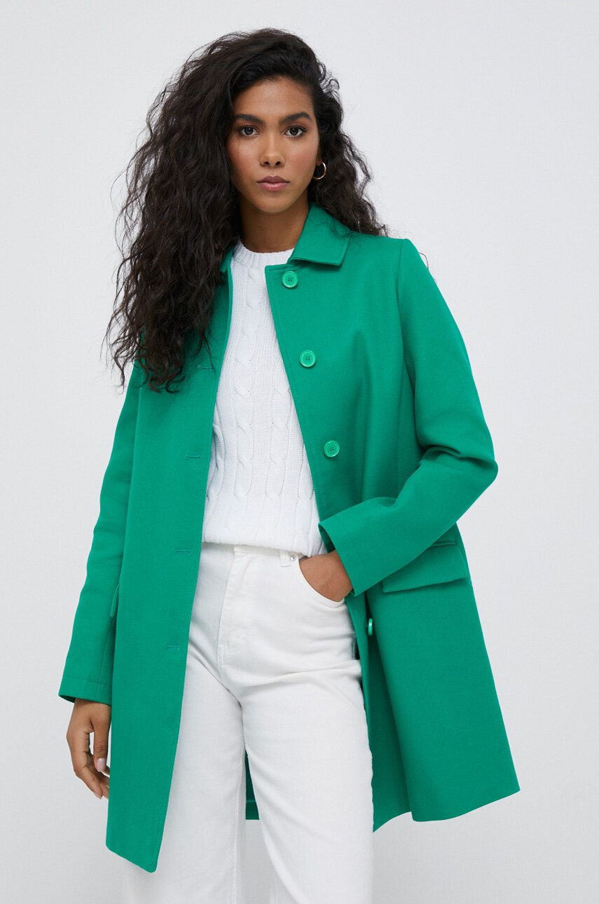 United Colors of Benetton palton femei, culoarea verde, de tranzitie