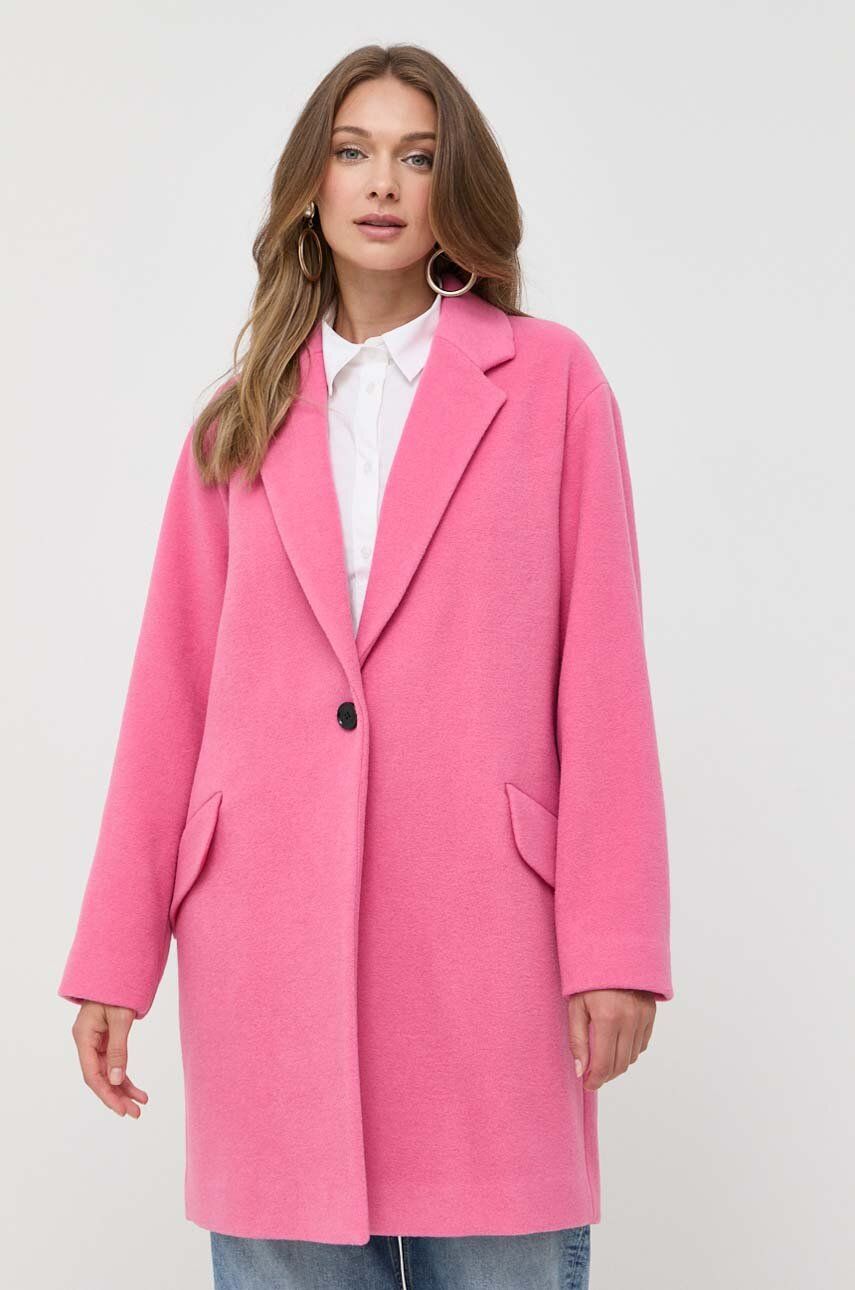 BOSS palton din lana culoarea roz, de tranzitie, oversize