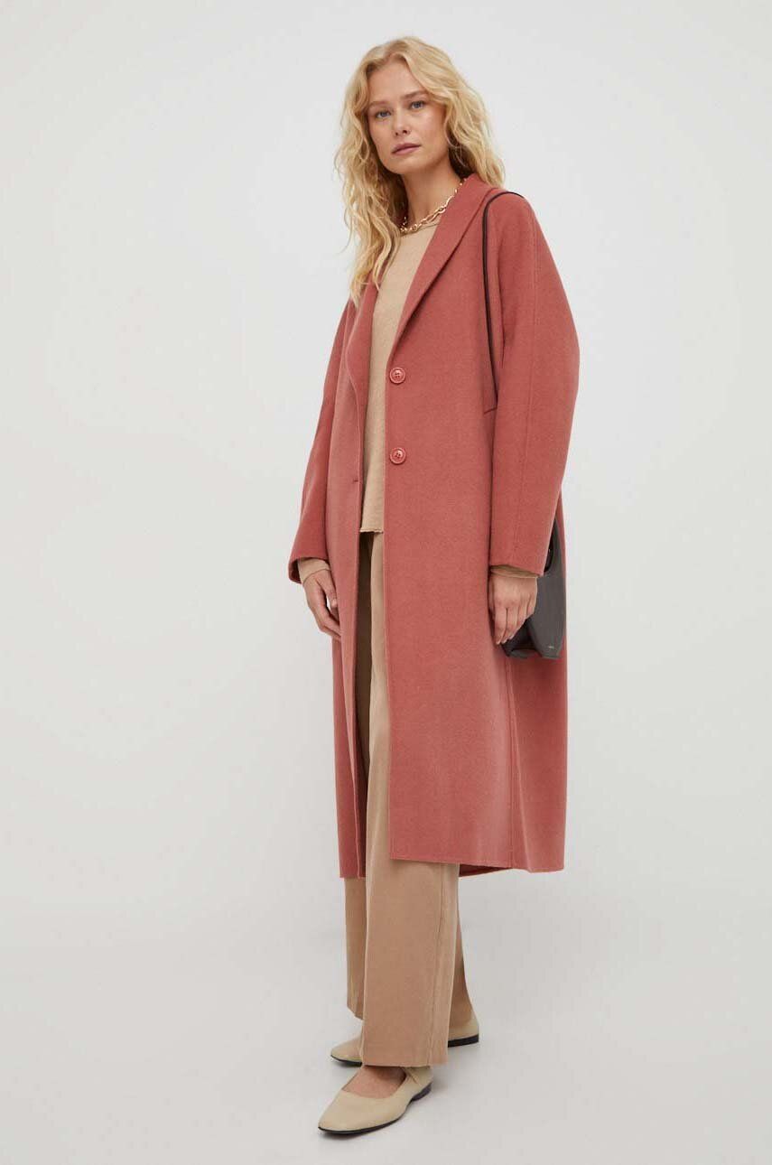 American Vintage palton de lana culoarea roz, de tranzitie, oversize
