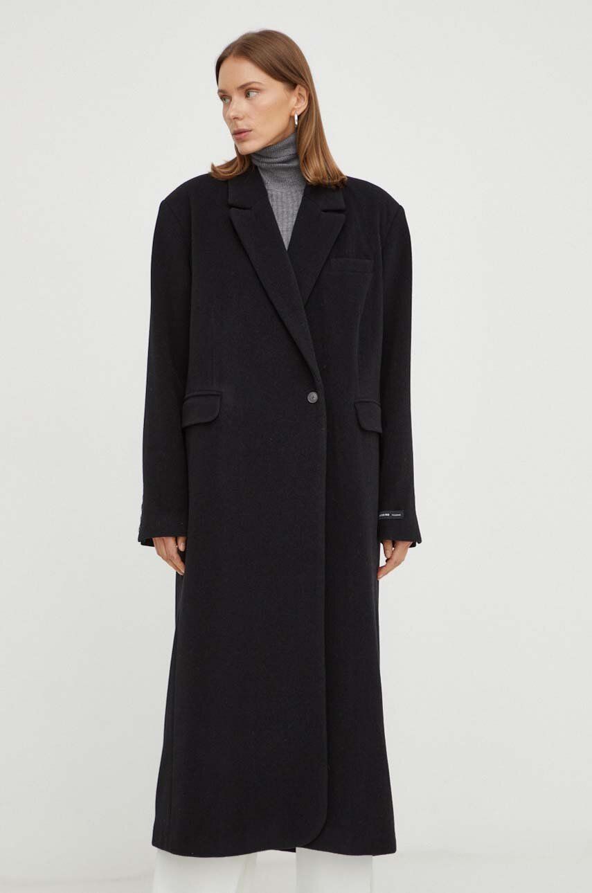 Herskind palton de lana Wanda culoarea negru, de tranzitie, oversize