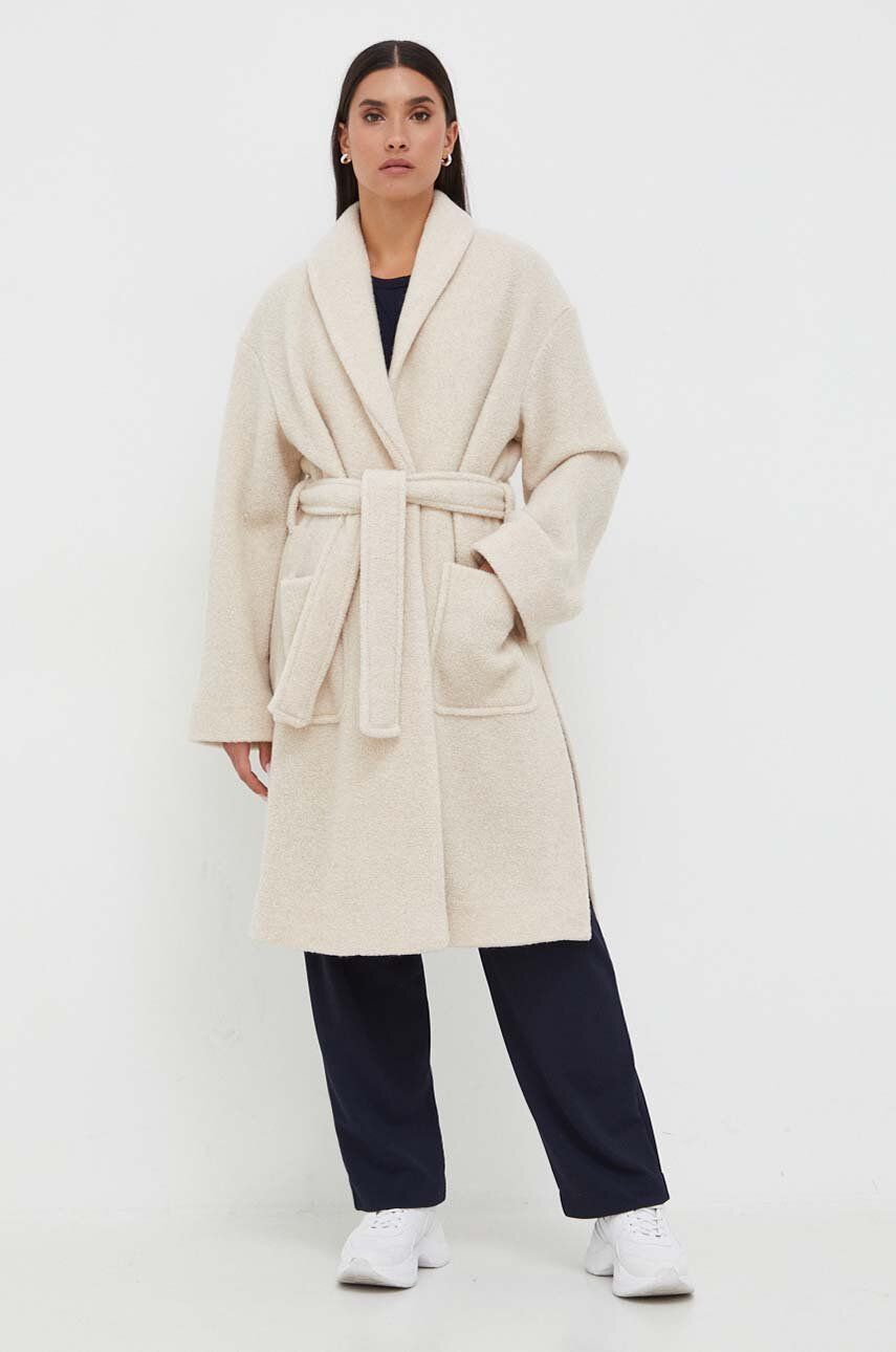 Max Mara Leisure palton de lana culoarea bej, de tranzitie, oversize