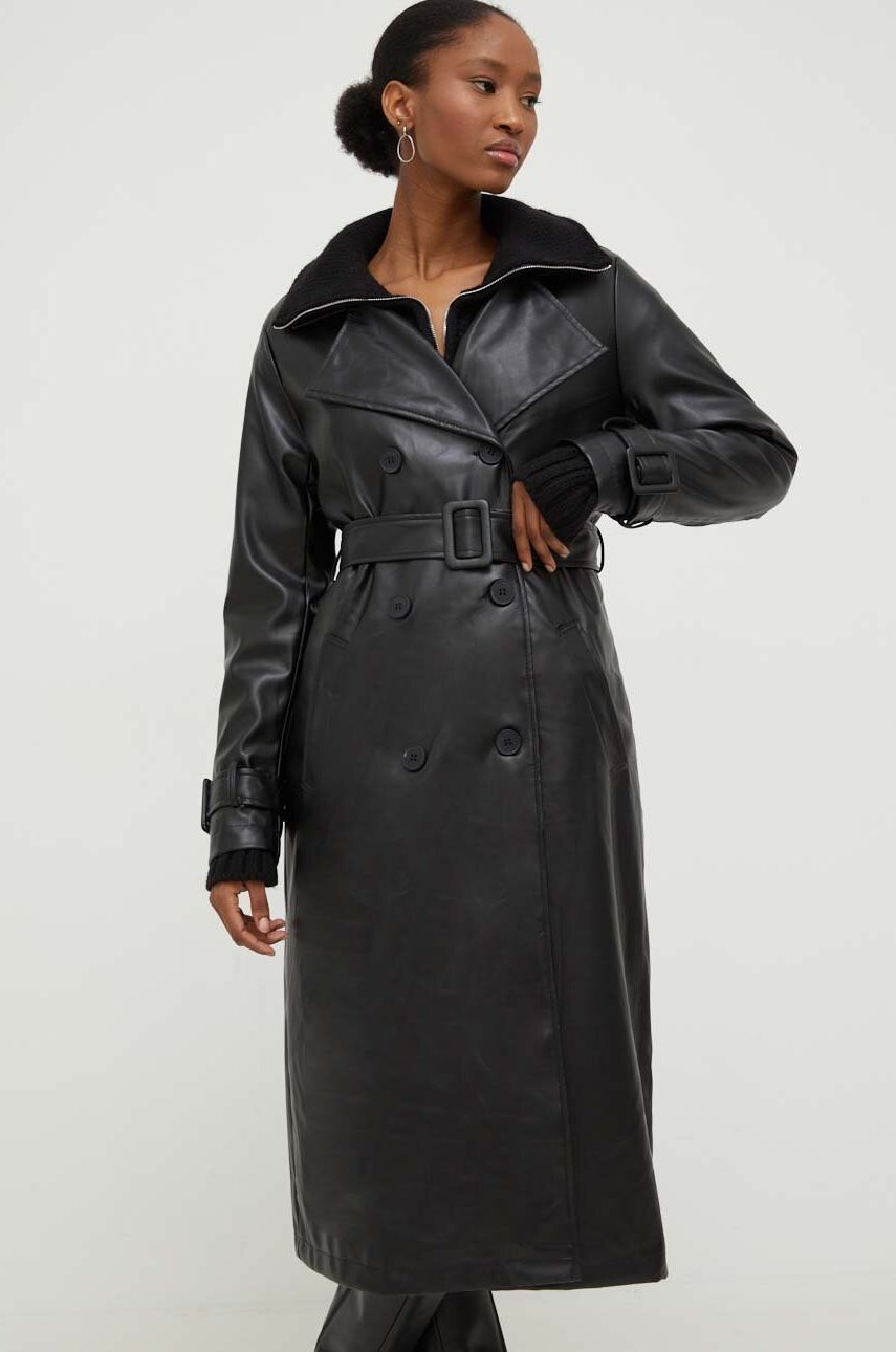 Answear Lab palton femei, culoarea negru, de tranzitie, cu doua randuri de nasturi