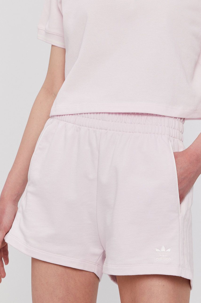 Adidas Originals Pantaloni scurți femei, culoarea roz, material neted, high waist