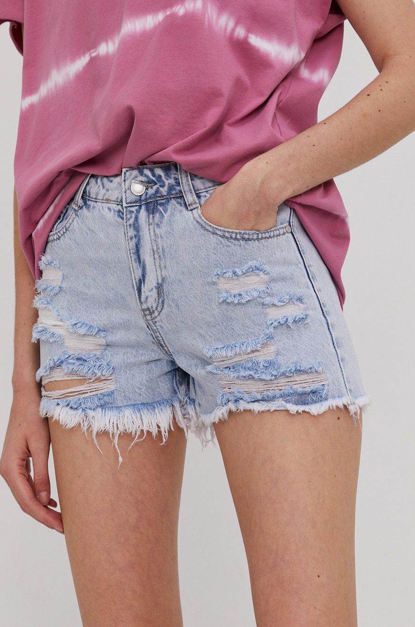 Answear Lab Pantaloni scurți jeans femei, material neted, medium waist