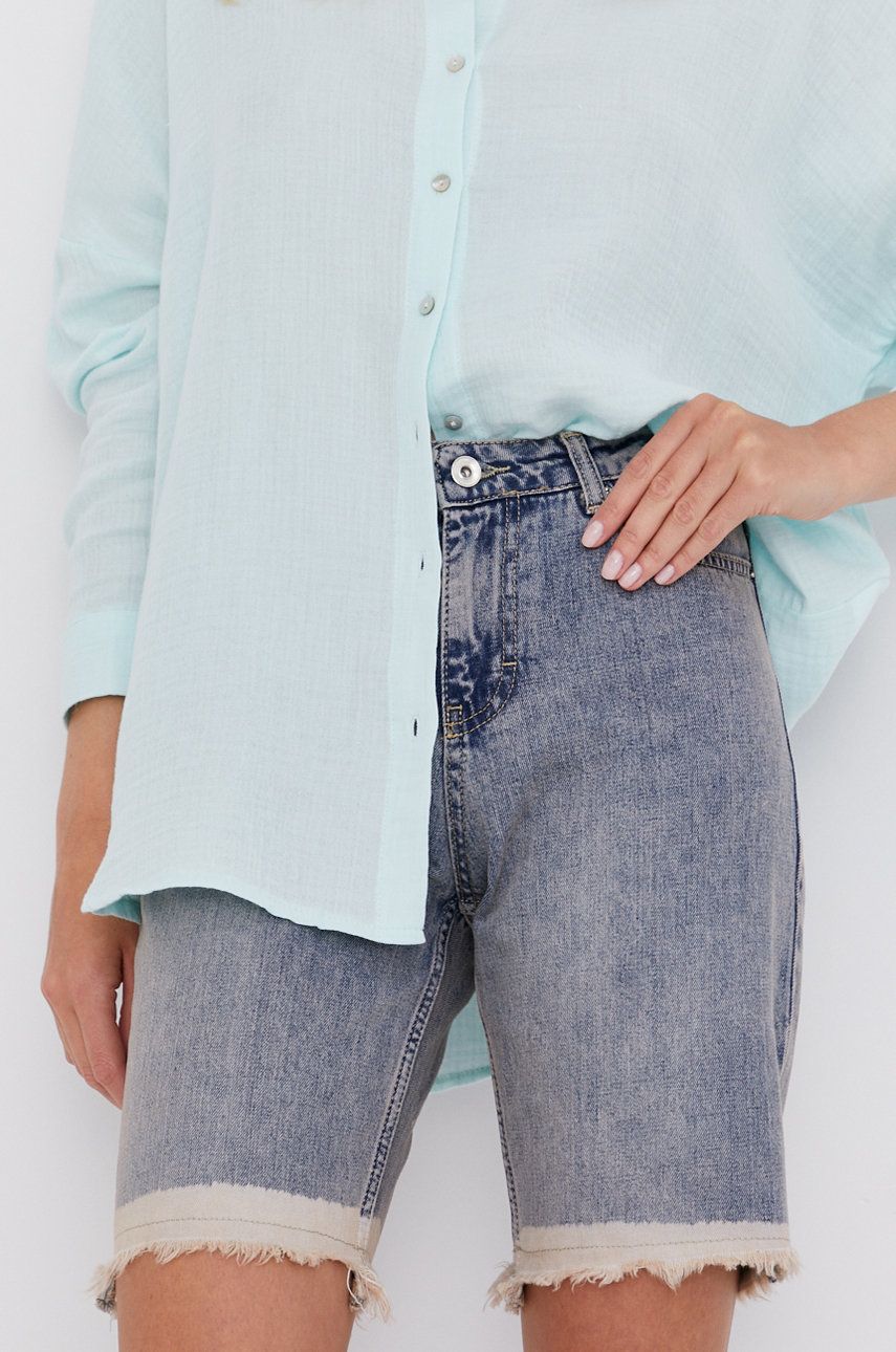 Answear Lab Pantaloni scurți jeans femei, material neted, high waist