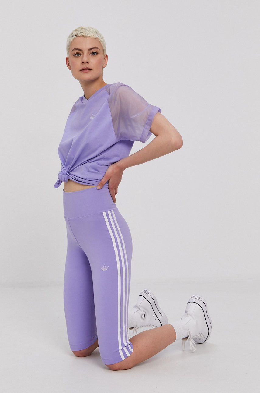 Adidas Originals Pantaloni scurți femei, culoarea violet, cu imprimeu, high waist