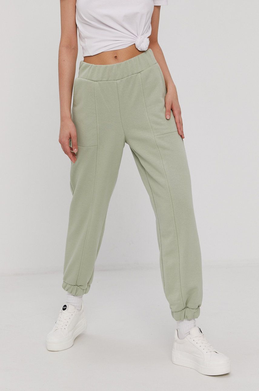 Pieces Pantaloni femei, culoarea verde, melanj