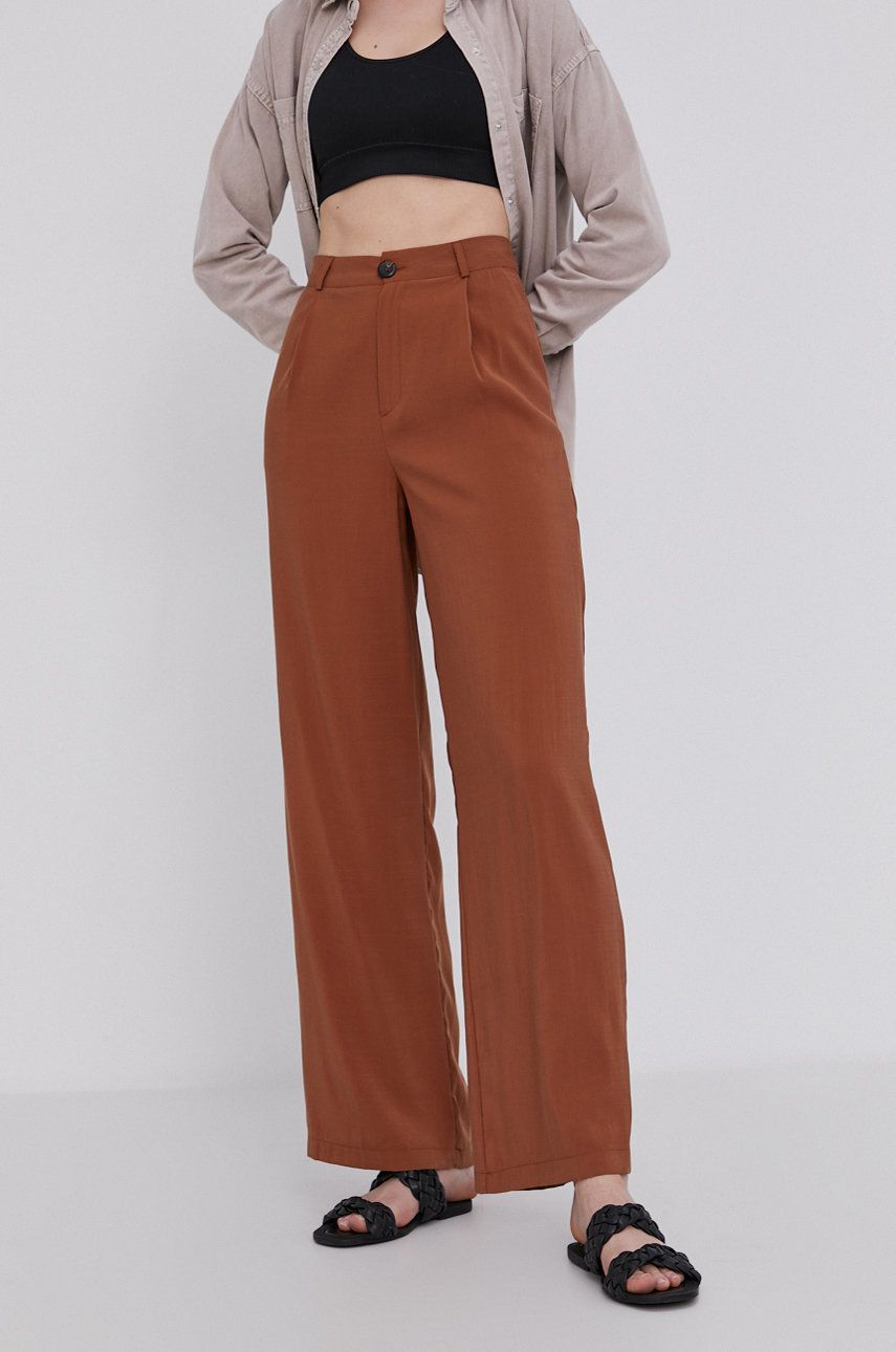 Answear Lab Pantaloni femei, culoarea bej, lat, high waist