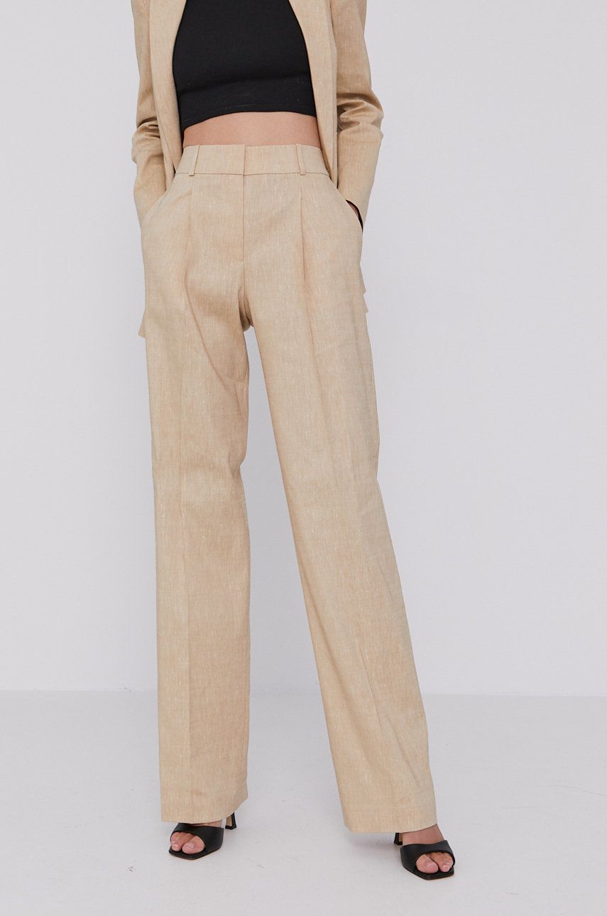 Hugo Pantaloni femei, culoarea bej, model drept, high waist