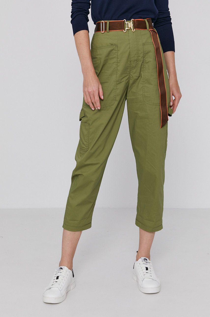 United Colors of Benetton Pantaloni femei, culoarea verde, model drept, high waist