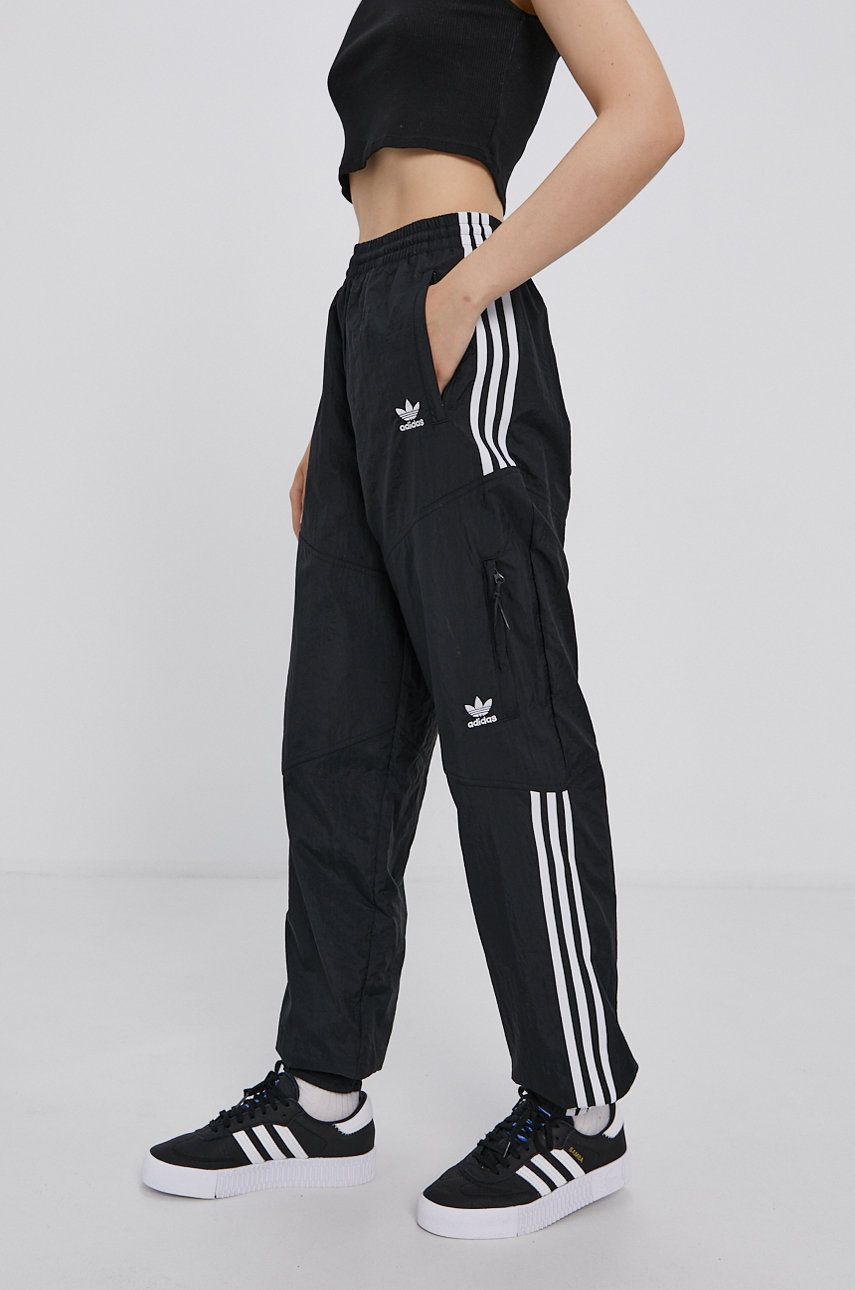 Adidas Originals Pantaloni H22870 femei, culoarea negru, model drept, high waist
