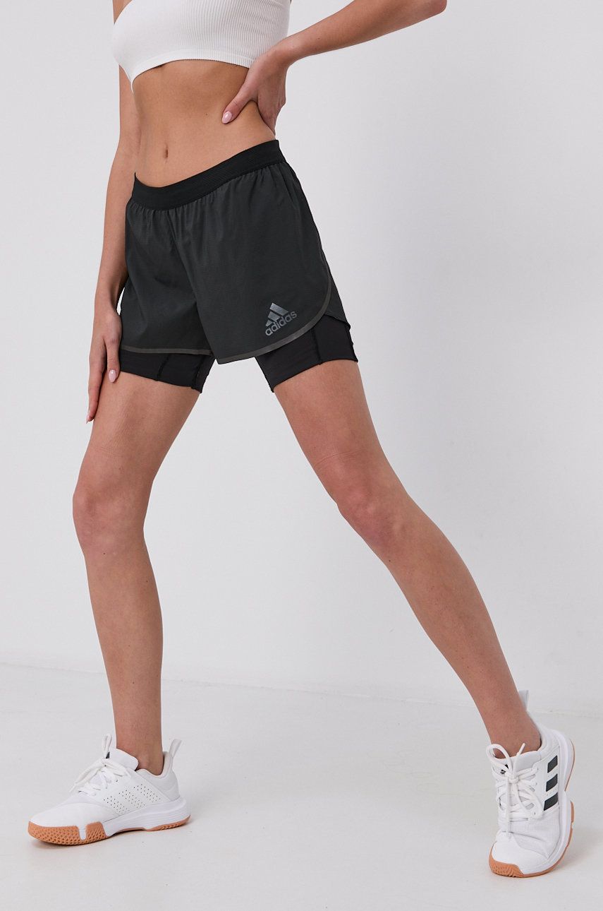 Adidas Performance Pantaloni scurți H31150 femei, culoarea negru, material neted, medium waist