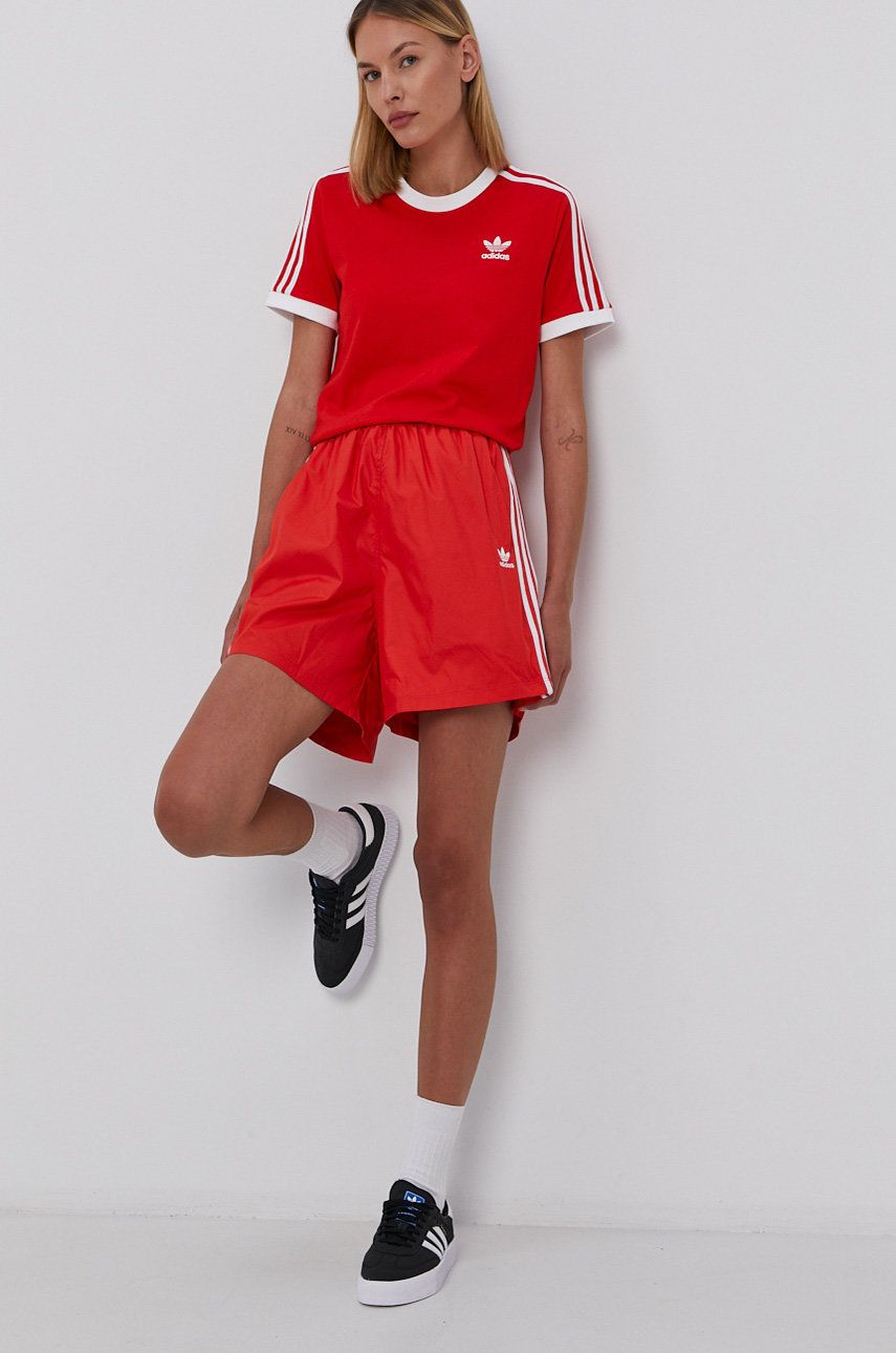 Adidas Originals Pantaloni scurți H37751 femei, culoarea rosu, material neted, high waist