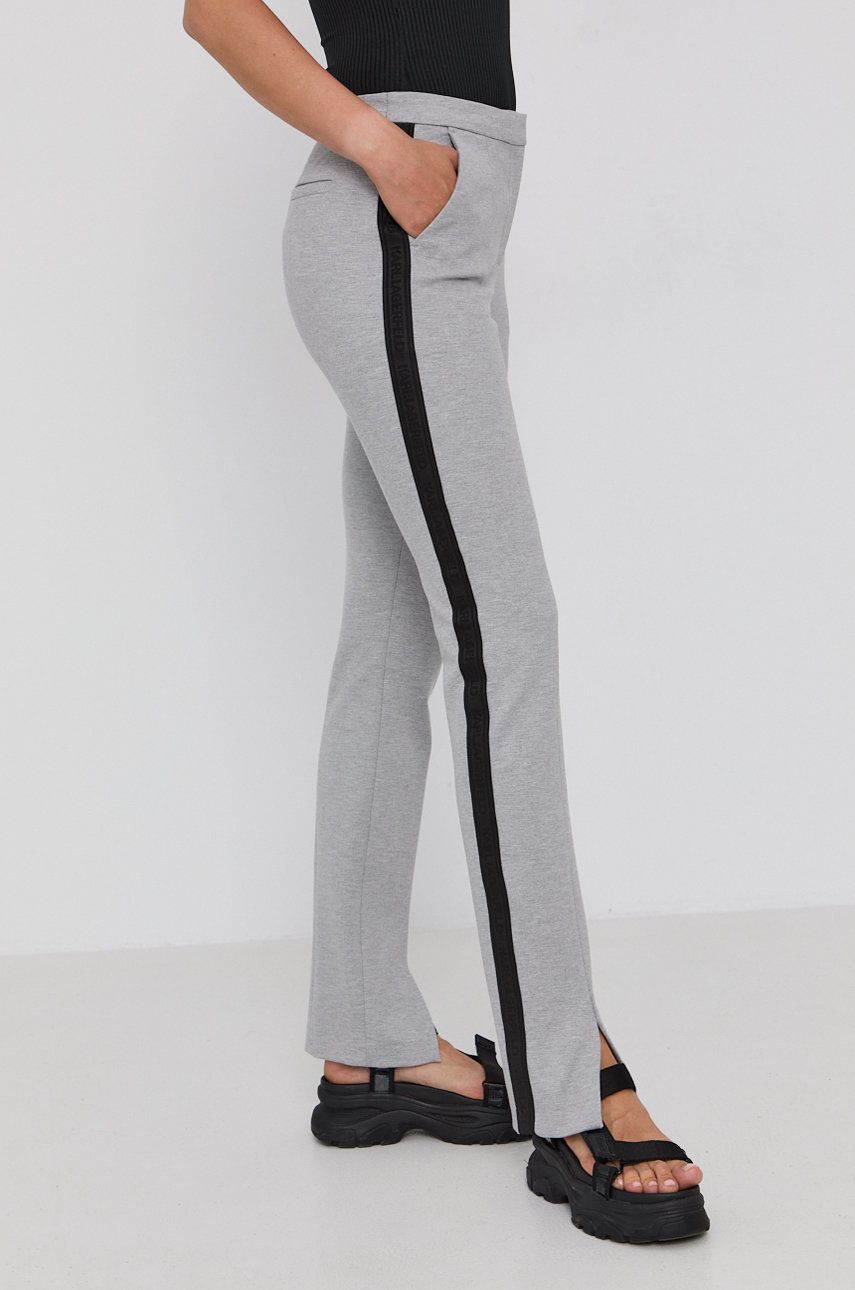 Karl Lagerfeld Pantaloni femei, culoarea gri, model drept, high waist