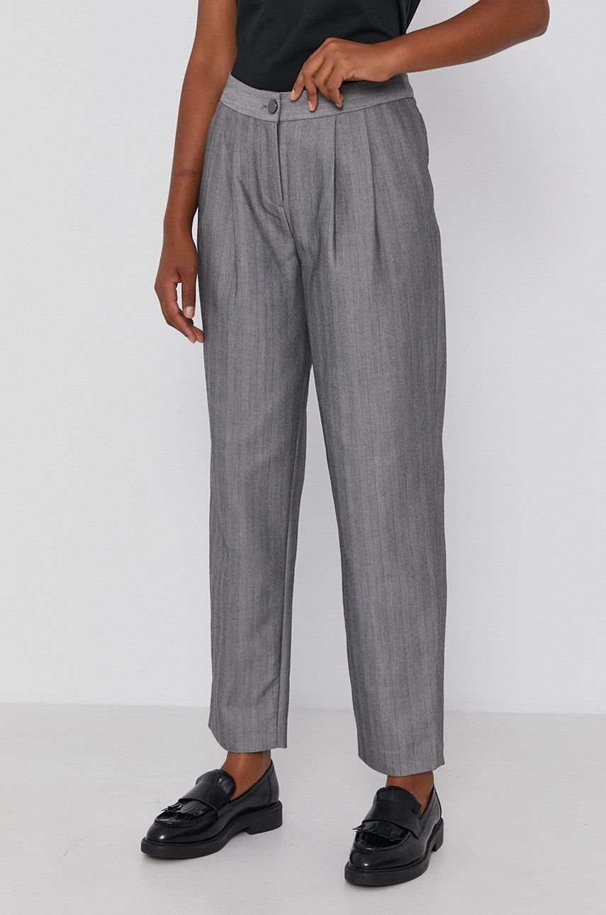 Armani Exchange Pantaloni femei, culoarea gri, model drept, medium waist