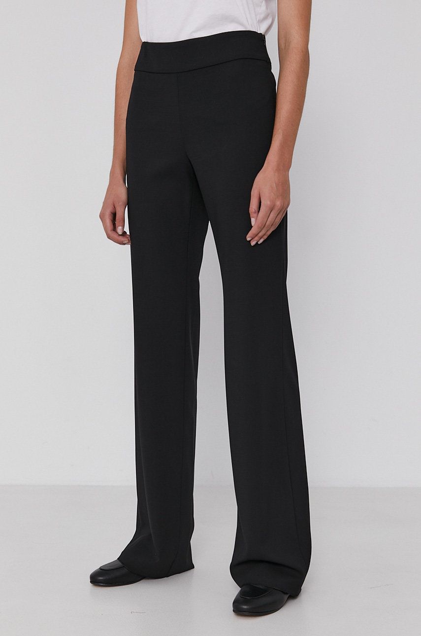 Emporio Armani Pantaloni femei, culoarea negru, model drept, high waist