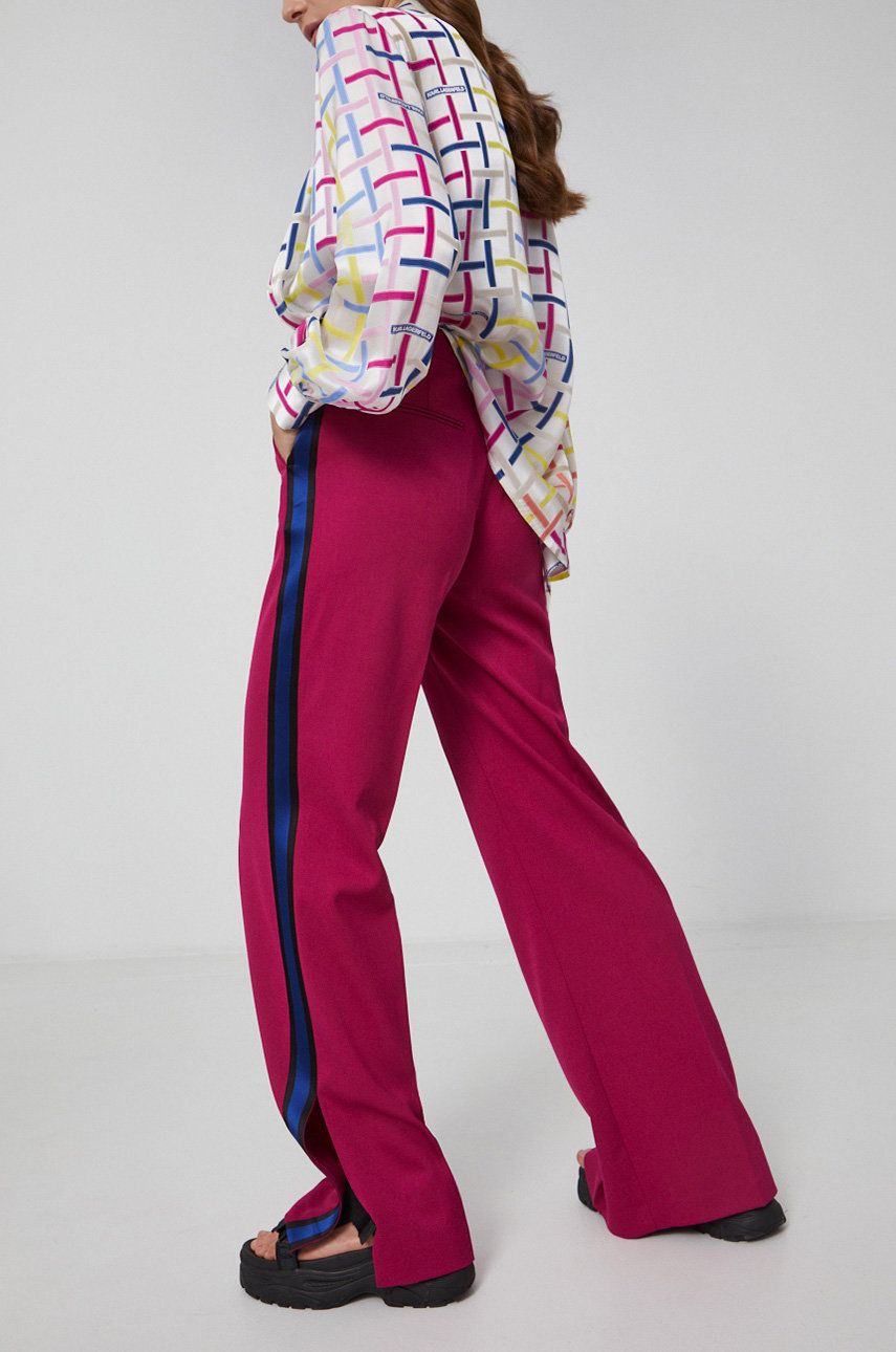 Karl Lagerfeld Pantaloni femei, culoarea roz, lat, high waist