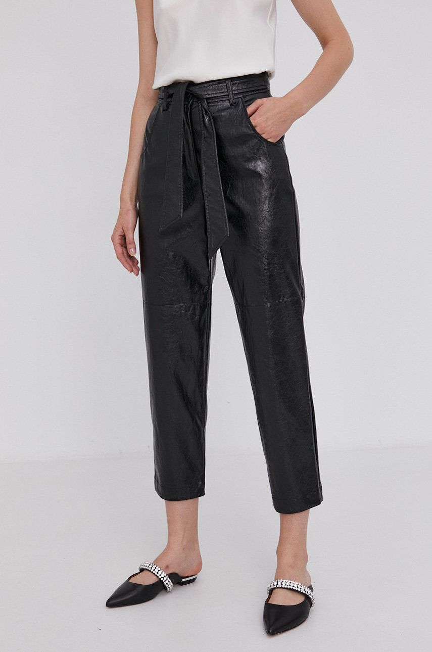 Marella Pantaloni femei, culoarea negru, model drept, high waist
