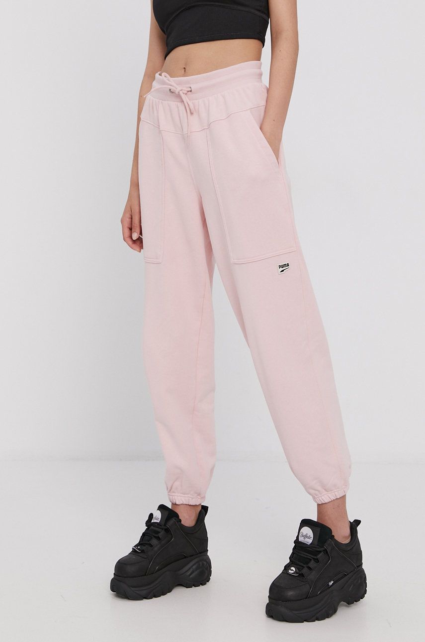 Puma Pantaloni 531680 femei, culoarea roz, material neted