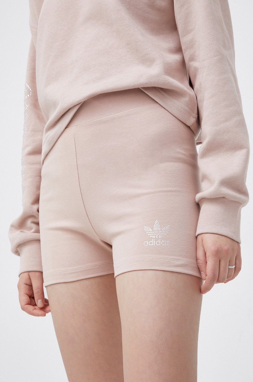Adidas Originals Pantaloni scurți HF9202 femei, culoarea maro, material neted, high waist