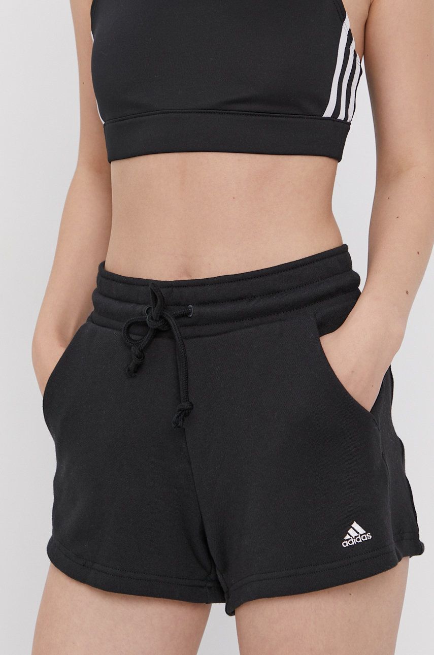 Adidas Performance Pantaloni scurți H47892 femei, culoarea negru, material neted, medium waist