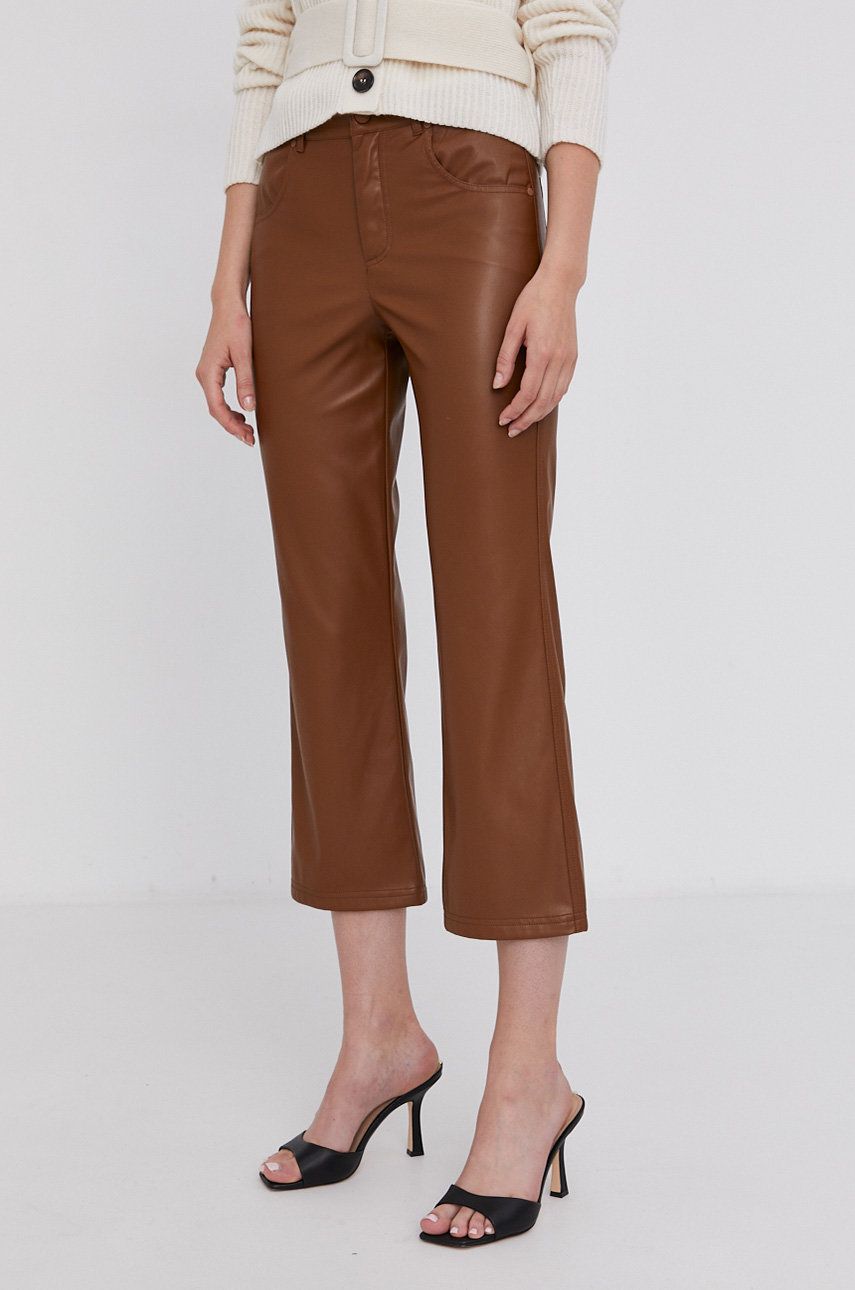 Marella Pantaloni femei, culoarea maro, lat, medium waist