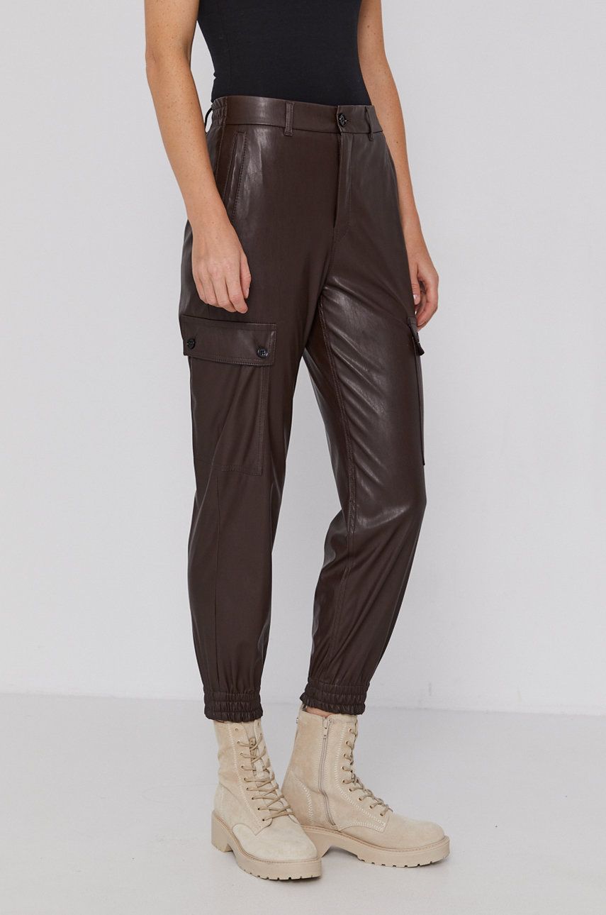 Drykorn Pantaloni Freight femei, culoarea maro, model drept, high waist
