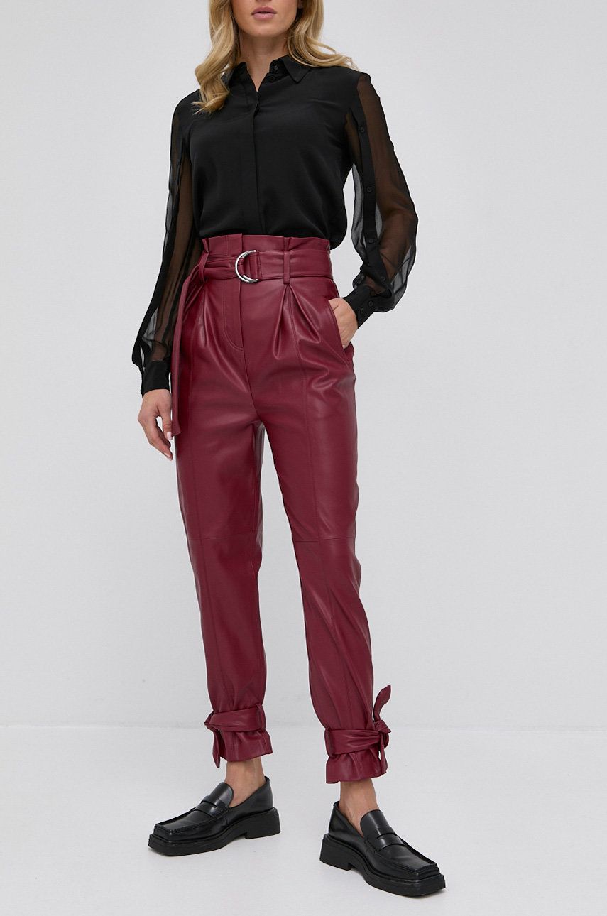 Karl Lagerfeld Pantaloni femei, culoarea rosu, mulat, high waist