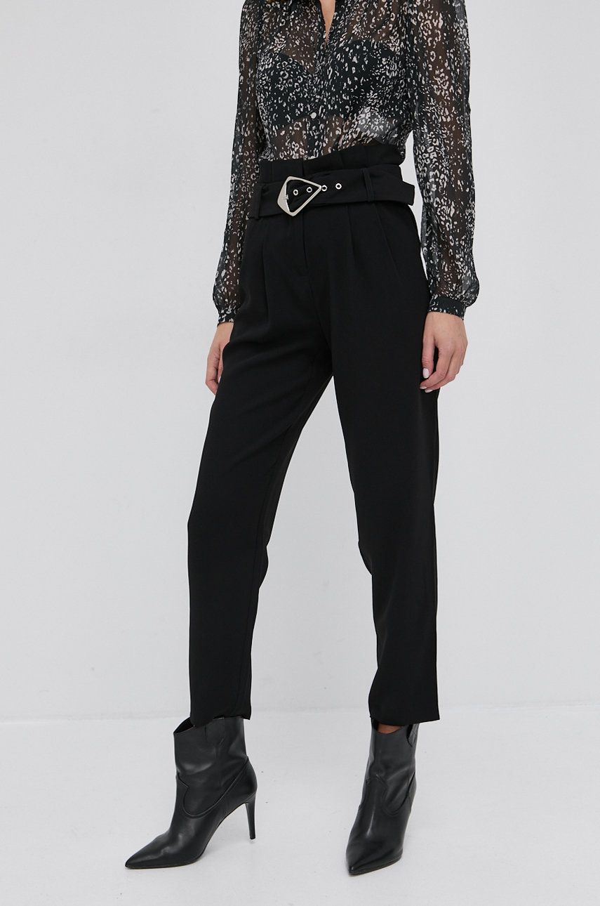 Morgan Pantaloni femei, culoarea negru, model drept, high waist