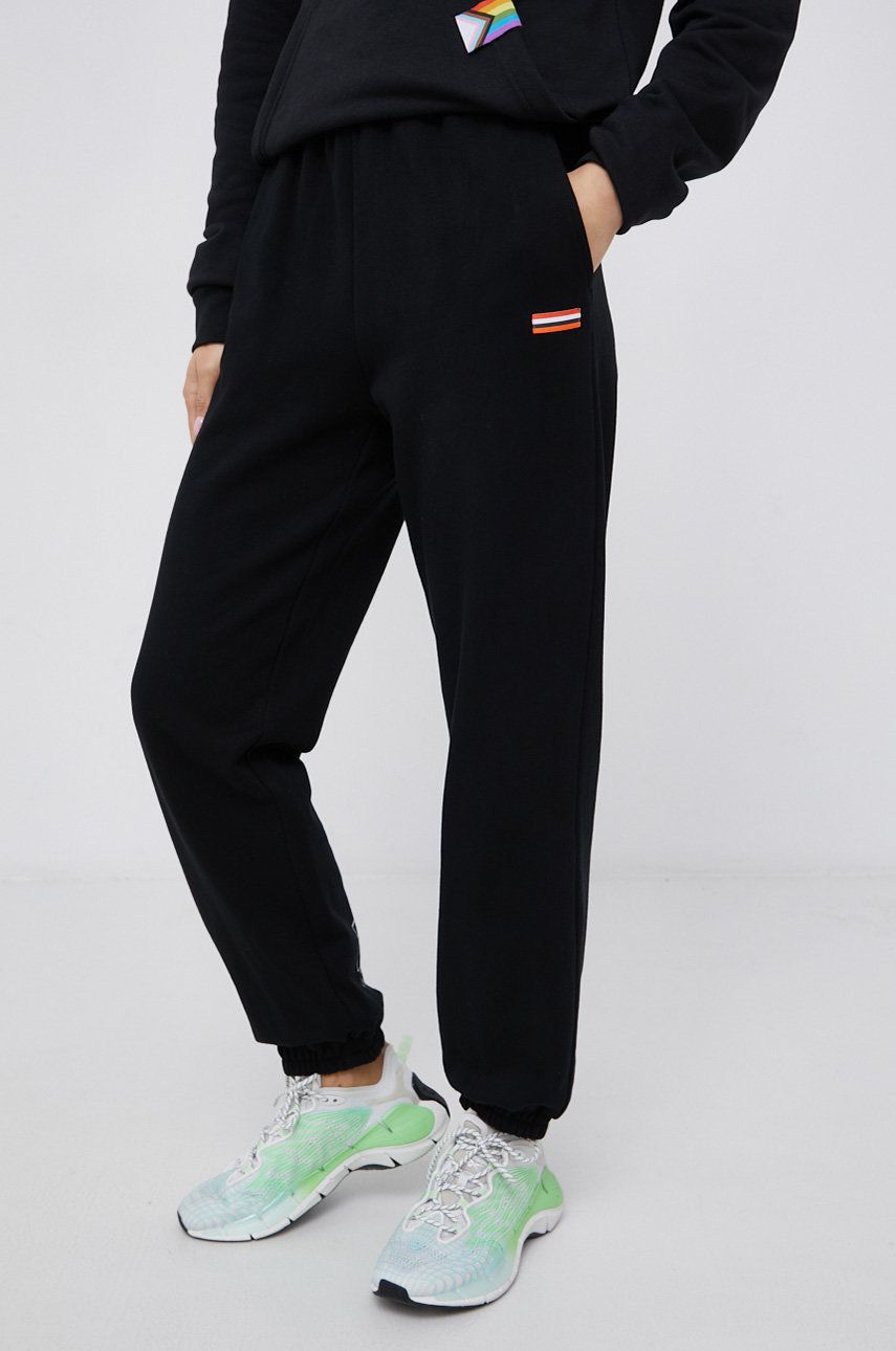 P.E Nation Pantaloni de bumbac femei, culoarea negru, material neted