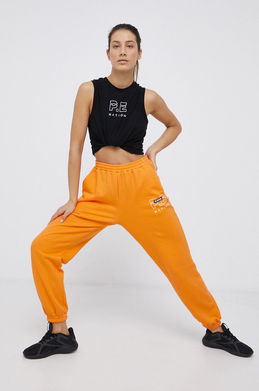 P.E Nation Pantaloni de bumbac femei, culoarea portocaliu, material neted
