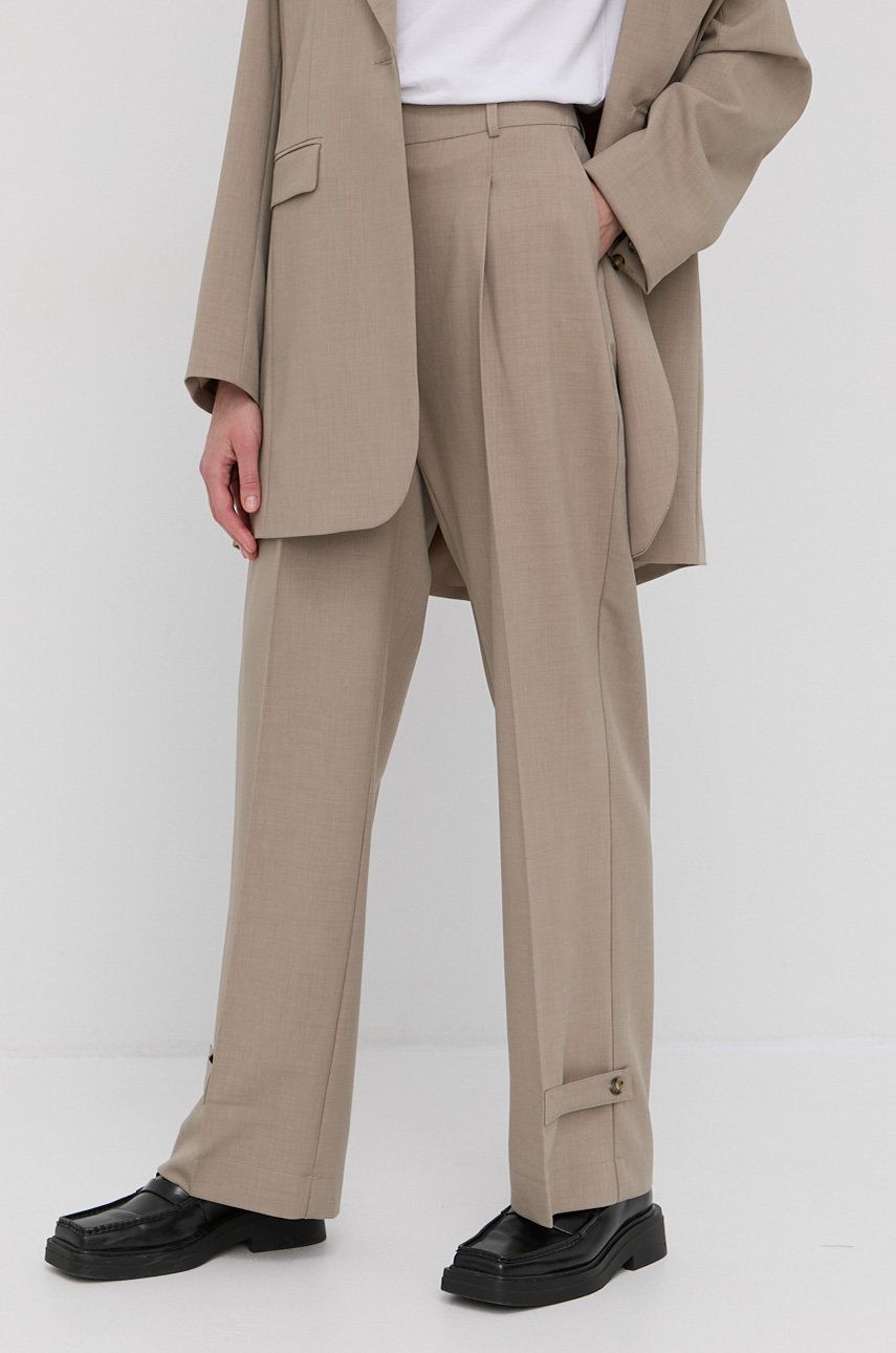 Birgitte Herskind Pantaloni Logan femei, culoarea bej, model drept, high waist
