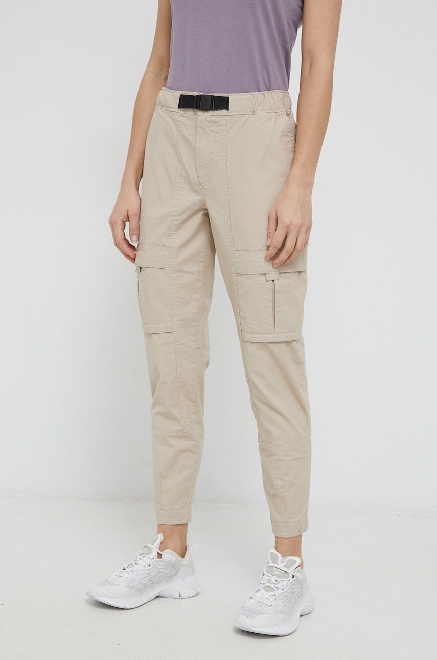 Columbia Pantaloni femei, culoarea galben, fason cargo, high waist