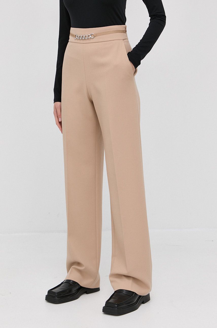 Hugo Pantaloni femei, culoarea bej, model drept, high waist