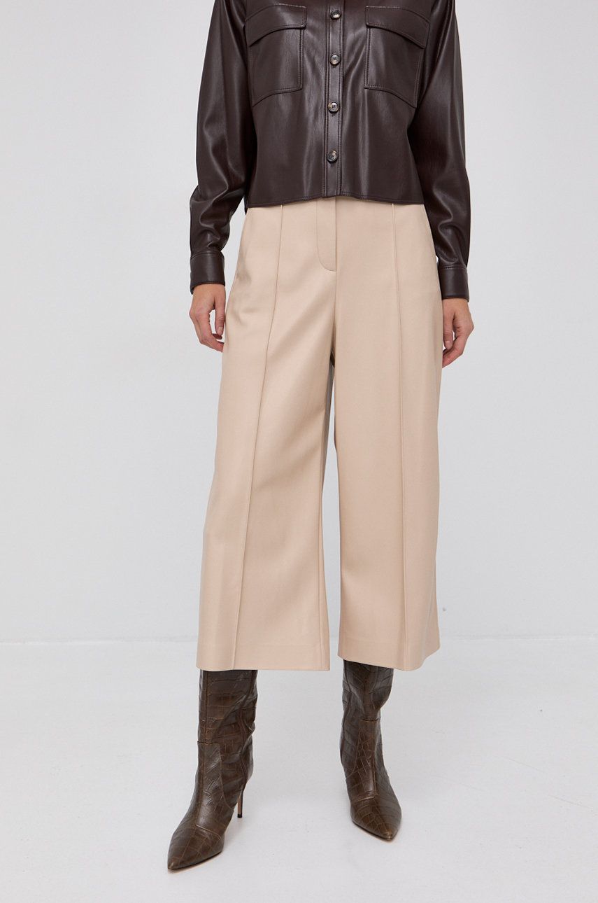 Boss Pantaloni femei, culoarea bej, fason culottes, high waist