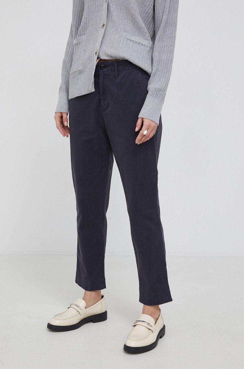 GAP Pantaloni femei, culoarea gri, model drept, medium waist