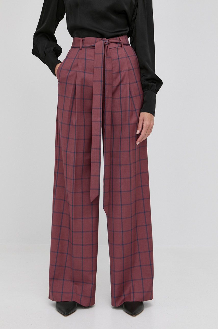 Custommade pantaloni de lana femei, culoarea bordo, lat, high waist