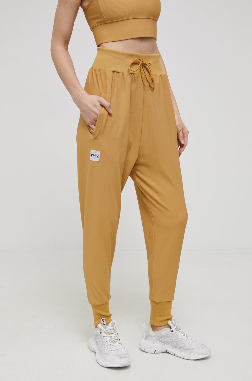 Eivy pantaloni femei, culoarea galben, neted