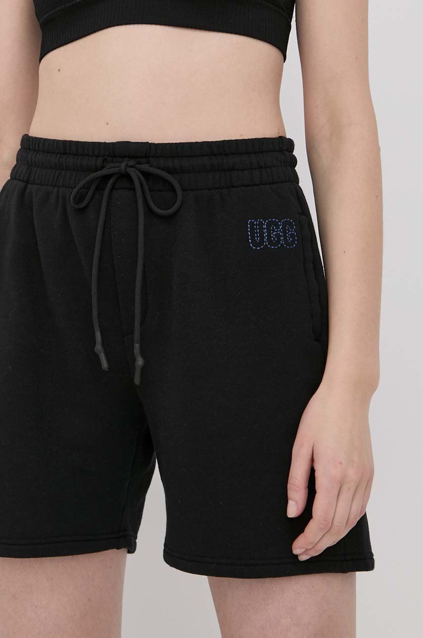UGG pantaloni scurti femei, culoarea negru, neted, high waist